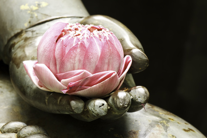 Buddhist statue hand with flower