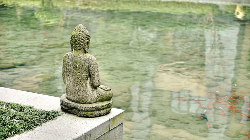 Buddha statue over a meditation pool